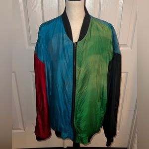 Vintage size large Jazzman faded tye dye multicolored 100% silk bomber jacket